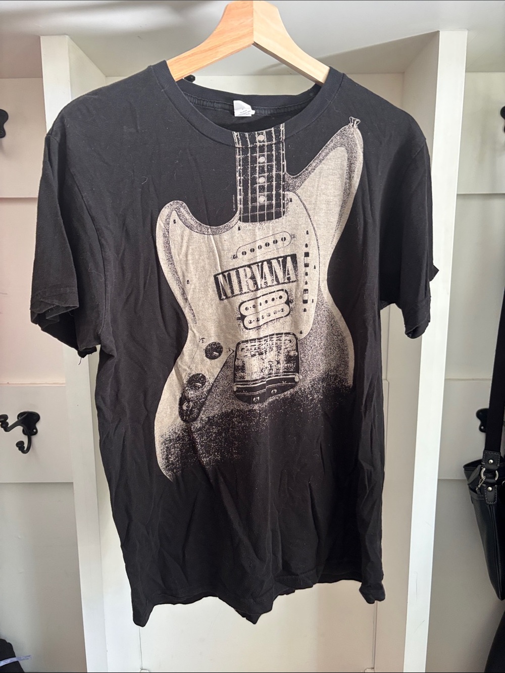 NIRVANA Black Short-Sleeve Tee with White Guitar Graphic